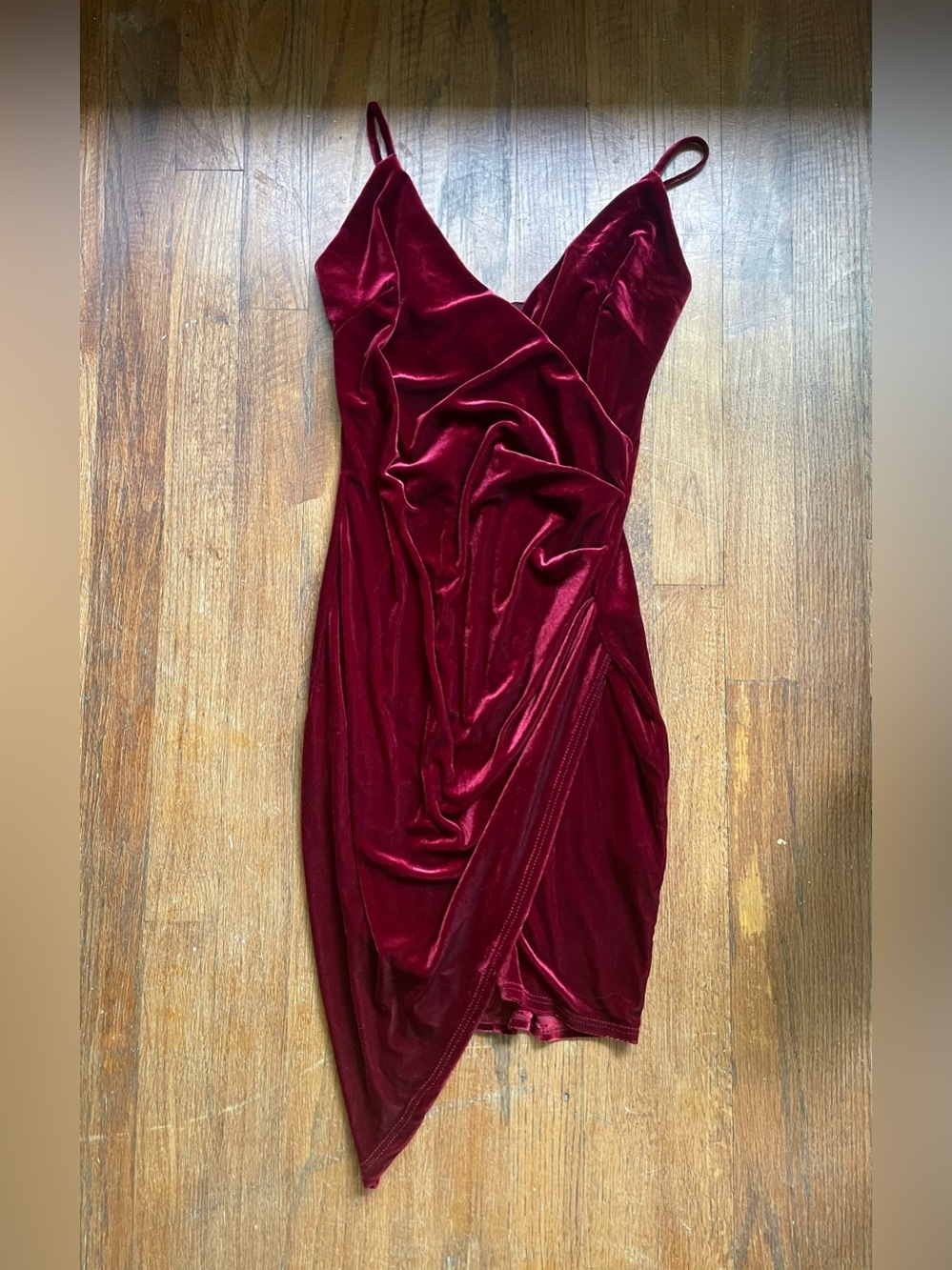 AKIRA Burgundy Velvet Asymmetrical Slip Dress